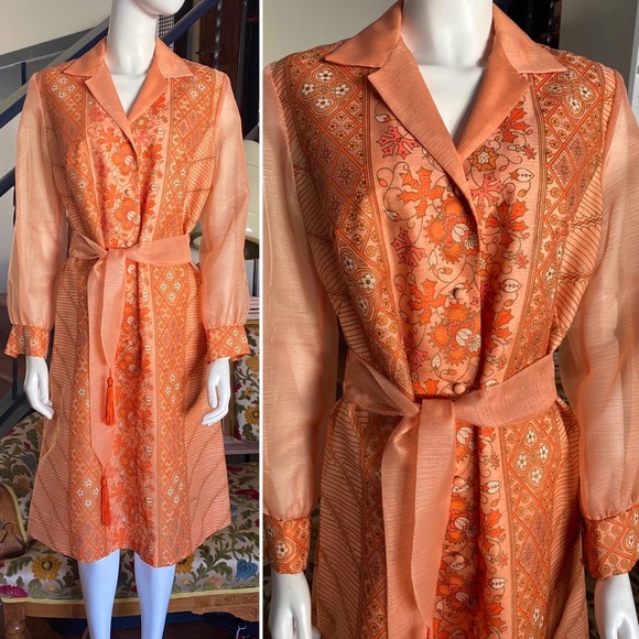 SOLDSOLDSOLD Vintage orange Alfred Shaheen dress - Picture 1 of 12